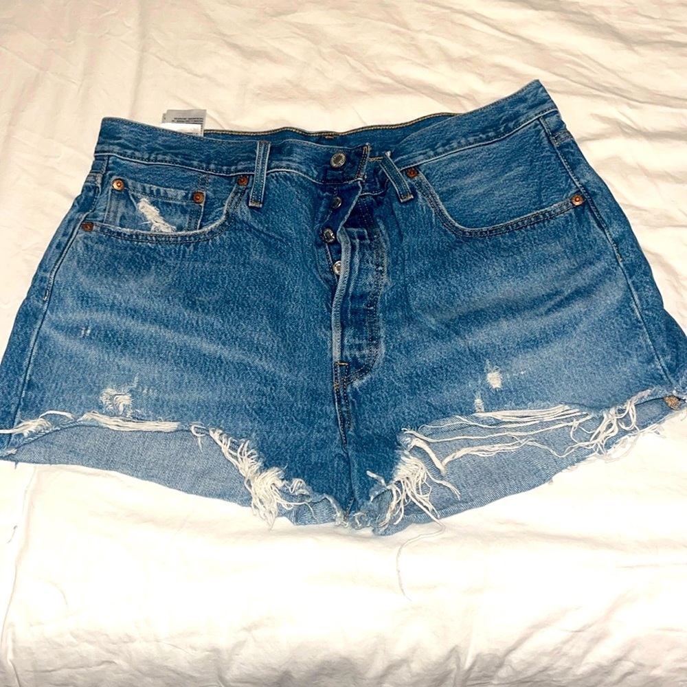 Levi's 501 Distressed High Waisted High Rise Denim Cut Off Shorts 33 cutoff